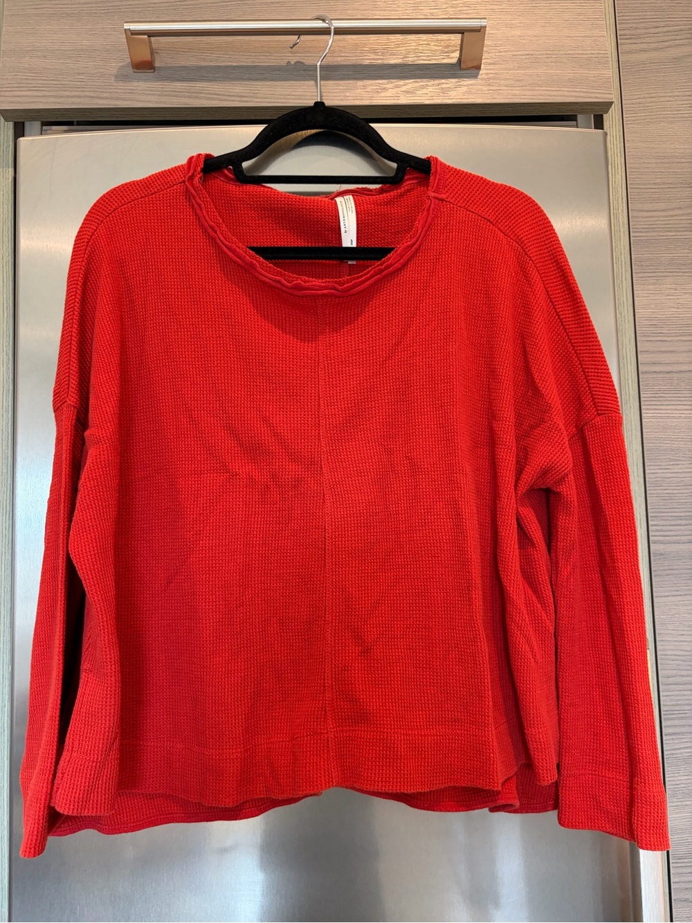 Anthropologie Red Waffle Knit Top
